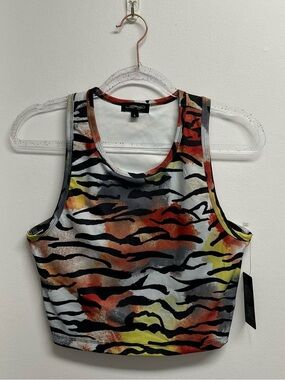 Ed Hardy Cropped Tank Top in Multi-Color Tiger Print